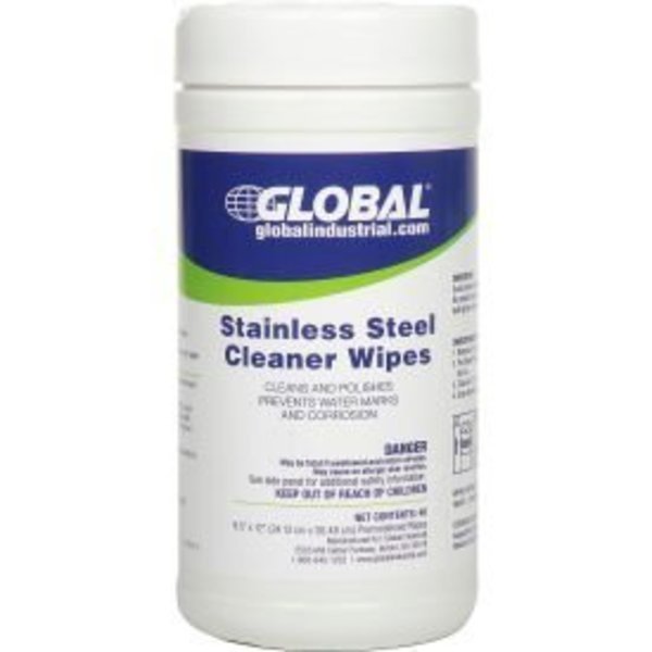 Global Industrial„¢ Stainless Steel Cleaner Wipes, 40 Wipes/Canister, 6 Canisters/Case, Global Equipment, Mfr#: 1549GL